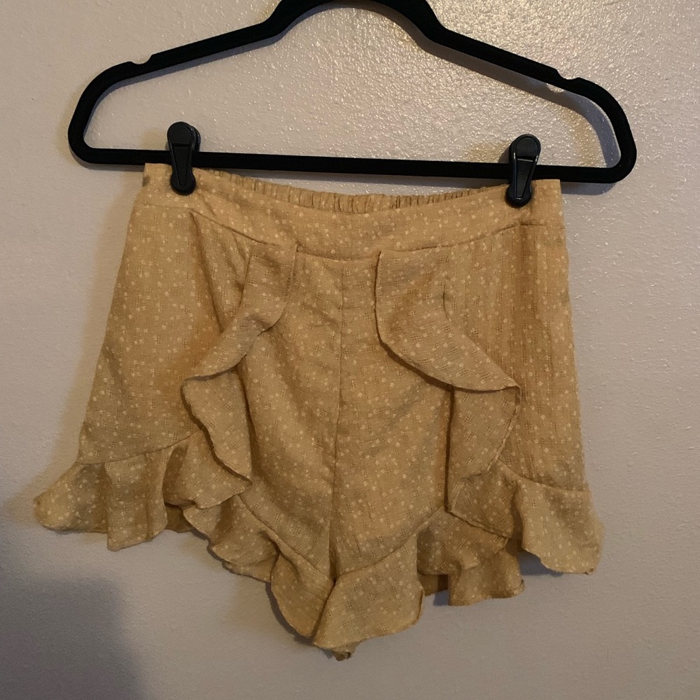 Mustard Polka Dot Ruffle Shorts - Picture 1 of 2